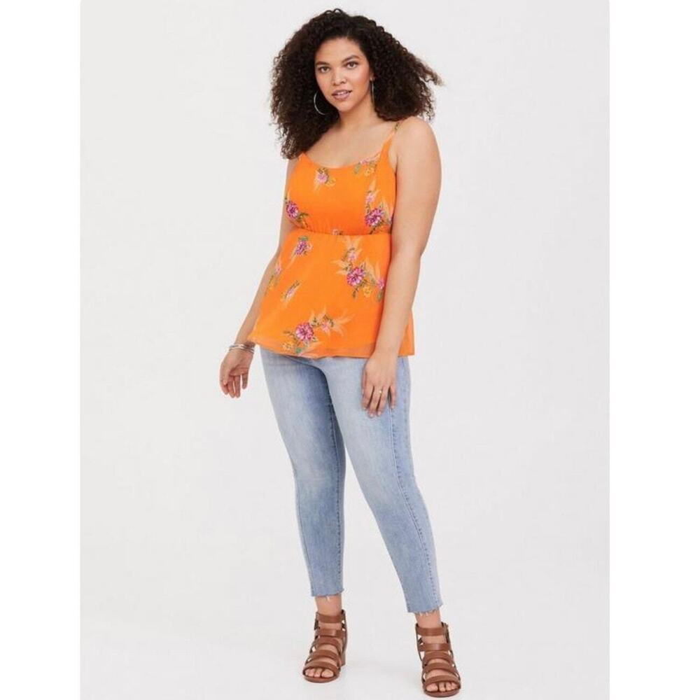 TORRID Orange Floral Print Smocked Chiffon Camisole Top Size 4 (4XL)